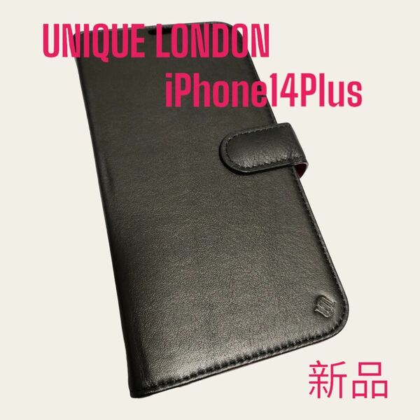 UNIQUE LONDON iPhone 14 Plus ブラック 本革使用MagSafe対応 カードスロット付き 手帳型