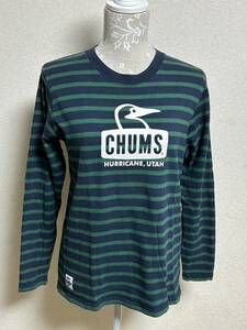  lady's [ CHUMS* Chums ] tops * long sleeve T shirt * green | navy *L size 