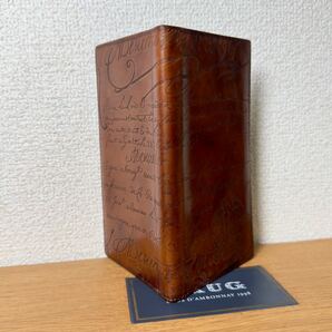 最初期 ベルルッティ 廃盤 カリグラフィースクリットレザー 手帳カバー マダムオルガ期 ブラウンパティーヌ 正規品 長財布 ノートカバーの画像3