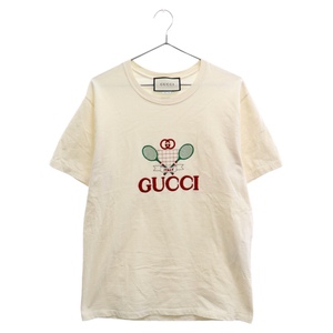 GUCCI グッチ 20SS Club Multi Tee テニス 刺繍 ロゴ 半袖Tシャツ アイボリー 548334-XJBLE