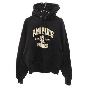 AMI Alexandre Mattiussi アミアレクサンドルマテュッシ LOGO HOODIE カレッジロゴプリント プルオーバーパーカー ブラック