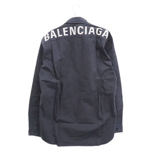 BALENCIAGA バレンシアガ 19AW バックロゴプリントオーバーサイズ長袖シャツ ネイビー 556878 TEM09