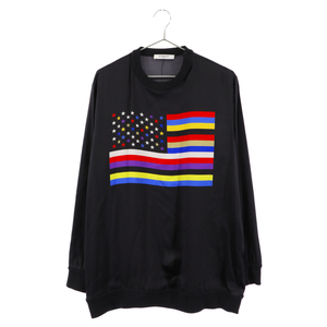 GIVENCHY ジバンシィ シルク アメリカンフラッグ クルーネック 長袖 Tシャツ 星条旗 ブラック 14U-7710-485