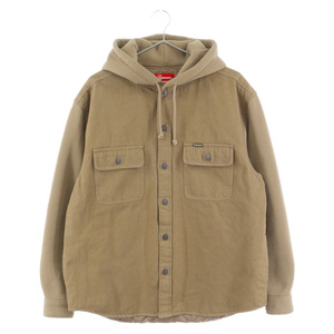 SUPREME シュプリーム 22AW Fleece Hooded Denim Shirt アーム切り替え ロゴ刺繍 フリースフーデットデニムシャツ ジャケット ブラウン