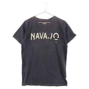 KAPITAL キャピタル Navajo ナバホフロントプリント胸ポケット付Vネック半袖Tシャツ ネイビー