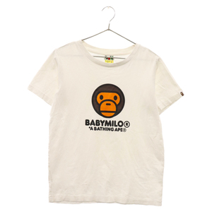 A BATHING APE アベイシングエイプ BABY MILO ロゴプリント クルーネック 半袖Tシャツ カットソー ホワイト レディース