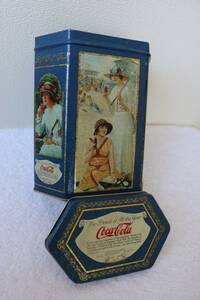 コカ・コーラ　1993年　美人画　六角形ブリキ缶 小物入れ☆ Coca-Cola Hexagon Tin can　ヴィンテージ　空缶