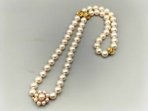 K93 1円～ 中古品 パール 真珠 ネックレス 留め具部分K14刻印有り 色石付き 総重量約35.2g 長さ約44cm アクセサリー レディース