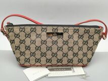 K86 1円～ 中古品 GUCCI グッチ 039・1103・2123 GGキャンバス×レザー アクセサリーポーチ 小物入れ ベージュ系×ブラック×レッド系_画像1