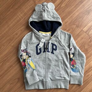 【120サイズ、新品、タグ付き】 GAP、パーカー ジップアップパーカー、ディズニー、ミッキーマウス、耳付き