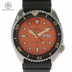 1円スタート 稼働品 SEIKO セイコー オレンジダイバー 7548-700C デイデイト クォーツ ラウンド 回転ベゼル シルバー オレンジ文字盤