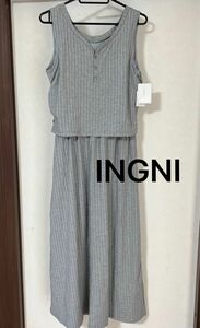 INGNI ワイドリブ バックヘンリー フレア ワンピース　ニットワンピース　 ノースリーブ ロング