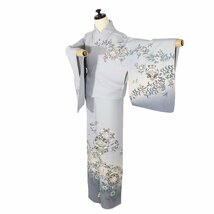 訪問着 袷 正絹 薄グレー ベージュ 鳳凰 蝶 唐花 華文 Mサイズ ki29063 美品 ほうもんぎ レディース ギフト フォーマル 送料込み_画像2