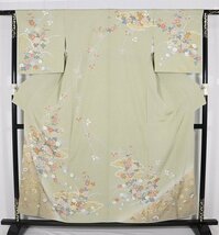 訪問着 袷 正絹 薄緑 菊 唐花 金箔 雲 Mサイズ ki29097 美品 ほうもんぎ houmongi レディース シルク ギフト フォーマル 送料込み_画像4