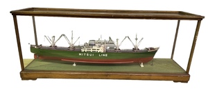 【超希少物】三井造船 MITSUI LINE 貨物船 特大模型 ガラスケース おもちゃ プラモデル 船 昭和レトロ 完成品 アンティーク