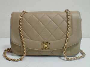 豊F972/8J自☆中古品 CHANEL シャネル マトラッセ 22 ダイアナ ラムスキン レザー ベージュ チェーン ショルダーバッグ 人気☆