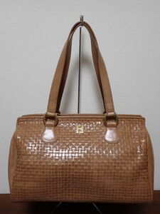 豊F989/8J自☆良品 FENDI フェンディ ヴィンテージ 本革 編み込み レザー トートバッグ ショルダーバッグ☆