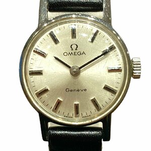 稼働品 OMEGA オメガ シルバー文字盤 ジュネーブ 腕時計 革ベルト レディース 箱付き