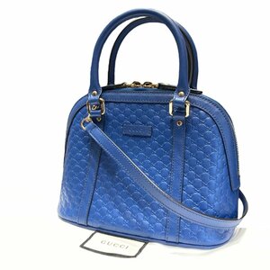 GUCCI グッチ マイクログッチ シマ 2WAY ショルダーバッグ ハンドバッグ 449654 ブルー レザー GG柄