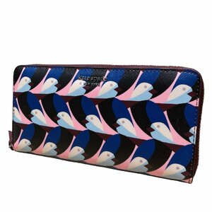 Kate Spade ケイトスペード 美品 ロゴ 長財布 PVCレザー ピンク×ネイビー