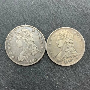 アメリカ銀貨 キャップドバスト 50セント ハーフダラー 2枚セット 1836年13.3ｇ 1838年 HALF DOL 50 C. アンティーク コレクション