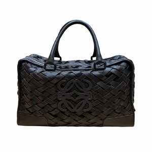 LOEWE ロエベ アマソナ44 編み込み ハンド ボストンバッグ レザー ブラウン 2007年限定