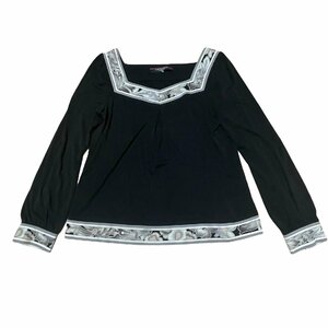 LEONARD レオナール ファッション 花柄 長袖 トップス Tシャツ 黒 サイズL