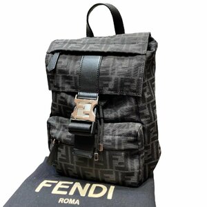 １円 FENDI フェンディ ネス ズッカ柄 リュックサック バックパック スモール 未使用 ブラック×グレー FFファブリック 7VZ067 AG0M