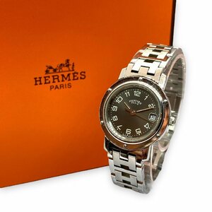 HERMES エルメス クリッパー グレー文字盤 稼働品 QZ 腕時計 CL4.210
