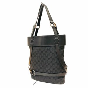 GUCCI グッチ 106248 2123 GGキャンバス×レザー シルバー金具 ハンドバッグ 黒 ブラック トートバッグ ショルダーバッグ レディース