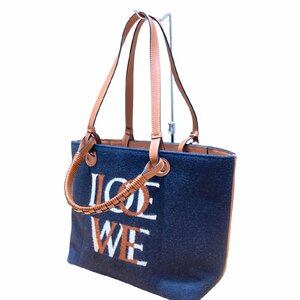 １円 LOEWE ロエベ アナグラム ラブ トートバッグ ウール ネイビー系 2WAY