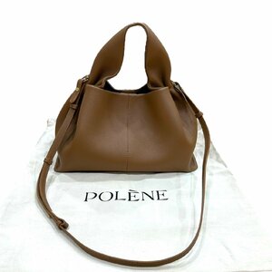 POLENE フランス　牛革 本革 レザー ハンドバッグ　ショルダーバッグ　手持ち　斜め掛け　２way　キャラメル