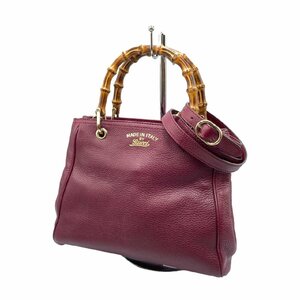 GUCCI グッチ バンブー レザー 2WAY ハンドバッグ ショルダー トート 肩掛け パープル