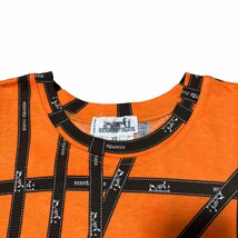 ○ 送料無料 HERMES エルメス Tシャツ 半袖 プルオーバー クルーネック ロゴリボン柄 ボルデュック コットン オレンジ系 レディース XS_画像3