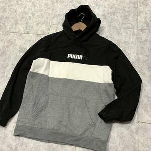 U ▼ 洗練されたデザイン!! '着心地抜群' PUMA プーマ 裏起毛 ロゴプリント 長袖 スウェット パーカ / フーディ プルオーバー size:L 