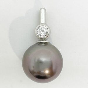 [新品同様]Pt900プラチナ天然タヒチパール真珠ダイヤモンドペンダントトップ