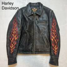 超希少 Harley Davidson ハーレー ファイヤー レザージャケット_画像1
