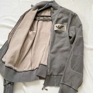 美品/XL エンポリオアルマーニ EMPORIO ARMANI トラックジャケット ジップパーカー スウェット ブルゾン ロゴ 総柄 グレー系 ストレッチ