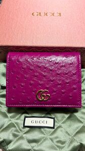 GUCCI GGマーモント オーストリッチ コンパクト財布 2つ折財布