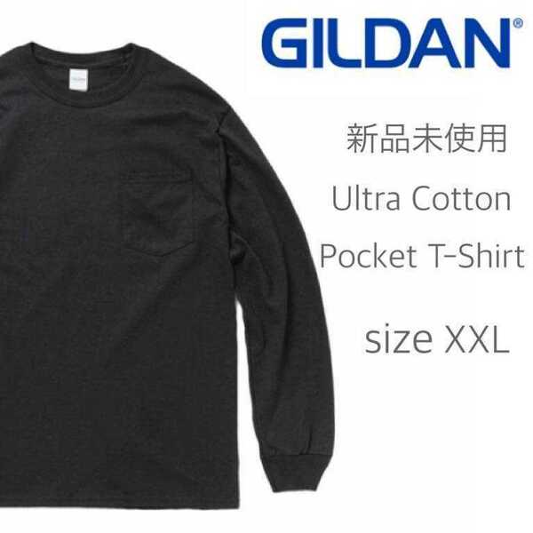 新品未使用 ギルダン ウルトラコットンポケット付 長袖Tシャツ ブラック 黒 XXL　ロンＴ GILDAN 2410