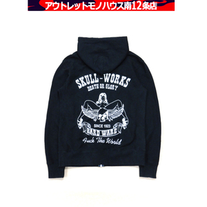 SKULL WORKS HARDWARE バックプリント ジップパーカー Mサイズ ブラック/黒 刺繍 スカルワークス ZIP 札幌市 中央区