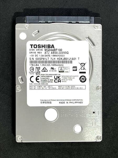 【送料無料】 ★ 1TB ★　TOSHIBA　/　MQ04ABF100　【使用時間：1869ｈ】　2023年製　良品　2.5インチ 内蔵HDD　7mm厚/SATA　東芝　