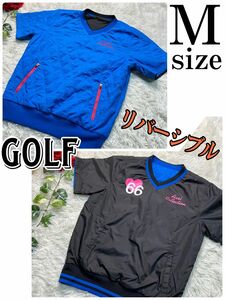 美品　レディース ゴルフウェア リバーシブル トップス シャツ 黒 青 可愛い ジャケット ウインドブレーカー ブルゾン　GOLF