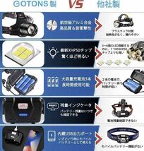 最新型 作業灯 ヘッドライト LED ヘッドランプ ワークライト 自転車 釣り 2個 リチウムイオン電池 屋外 懐中電灯 強力 登山 アウトドア 白_画像6