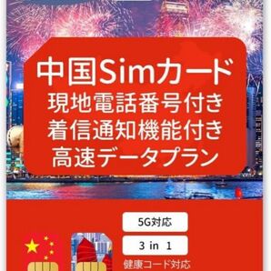 中国sim 現地電話番号付き 中国本土 発信番号表示サービス付 中国SIMカード 高速データ通信 60日間60GB現地通話60分