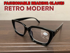 おしゃれ　レトロ　モダン　ポップ　老眼鏡　1.5　丸メガネ　ブラック　リーディンググラス　シニアグラス