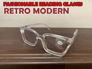 おしゃれ　レトロ　モダン　ポップ　老眼鏡　2.0　丸メガネ　クリア　リーディンググラス　シニアグラス