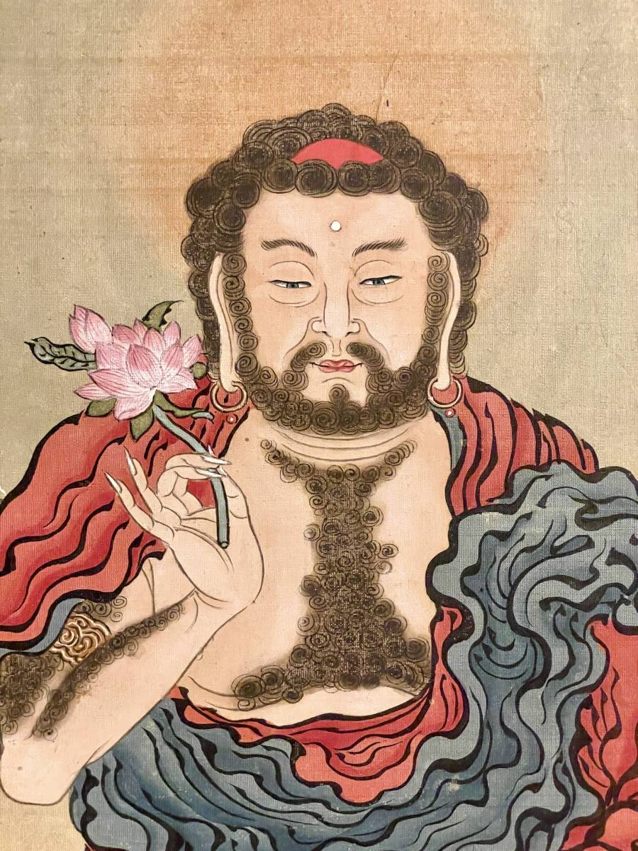 [Pintura budista antigua] Shaka Nyorai pergamino de seda pintado a mano con colorante y sello de Kyosai Kawanabe, Con reminiscencias de Katsushika Hokusai, representación detallada, arte budista, pintura en miniatura ■a525, Cuadro, pintura japonesa, persona, Bodhisattva