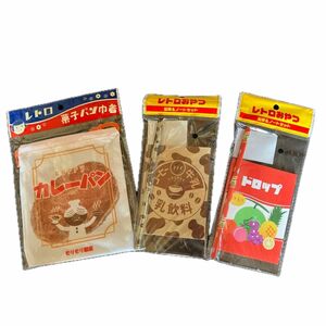 レトロ鉛筆&ノートセットと2個とレトロ菓子パン巾着袋1個の3セット