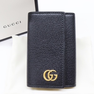  GUCCI グッチ GGマーモント レザー 6連 キーケース 435305 ブラック 保存袋 箱付 美品 キーリング ゴールド金具 